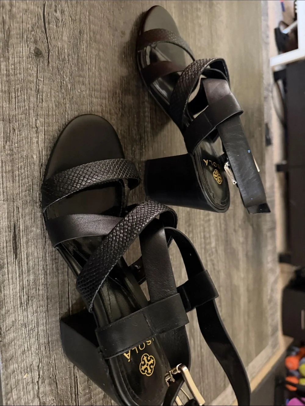 Tory Burch Black Strappy Leather Heeled Sandals